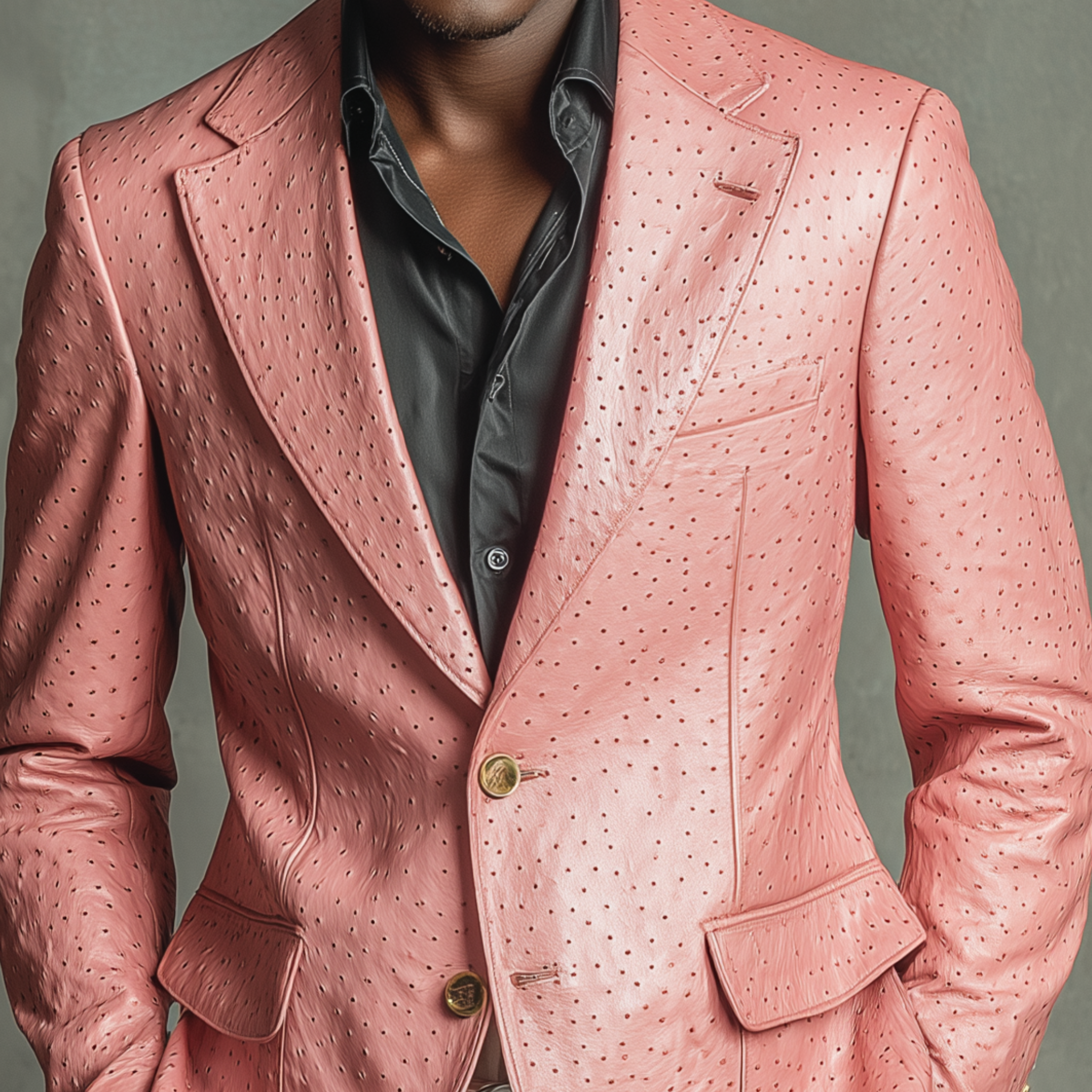 Men's Classic Retro Pink Textured PU Leather Slim Fit Single-breasted Blazer MTA1696H0K