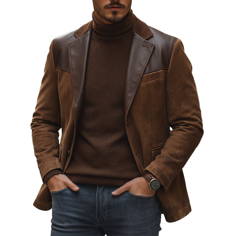 Men's Winter Retro Faux Suede PU Patchwork Button Jacket MTA2002K6P