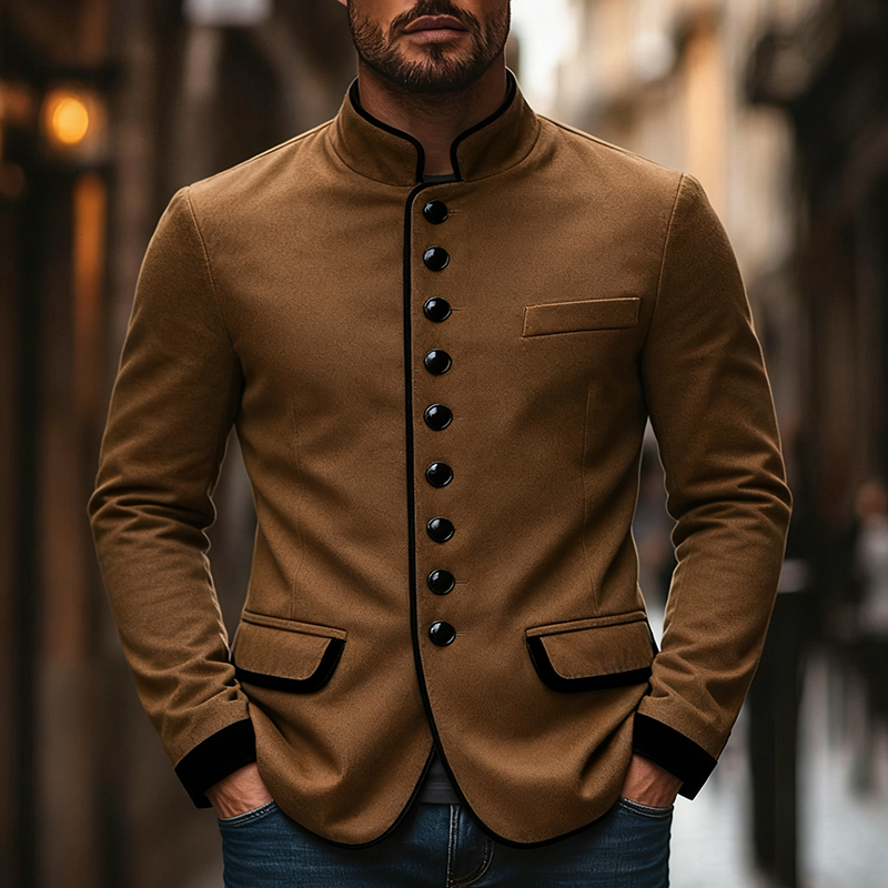 Men's Blend Contrast Color Stand Collar Single Breasted Slim Fit Jacket MTA2525J8X