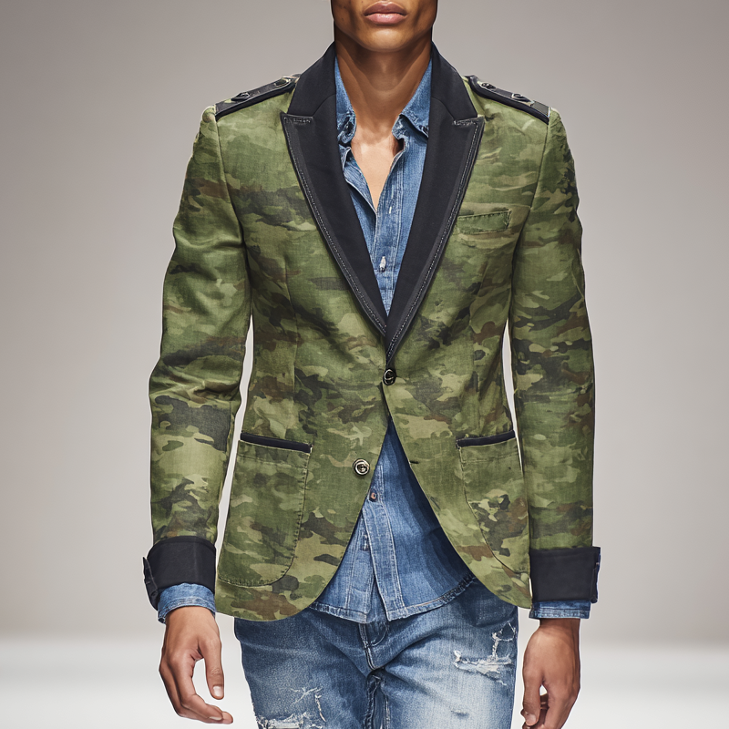 Men's Camouflage Peak Lapel Two Buttons Blazer MTA0778H9Z