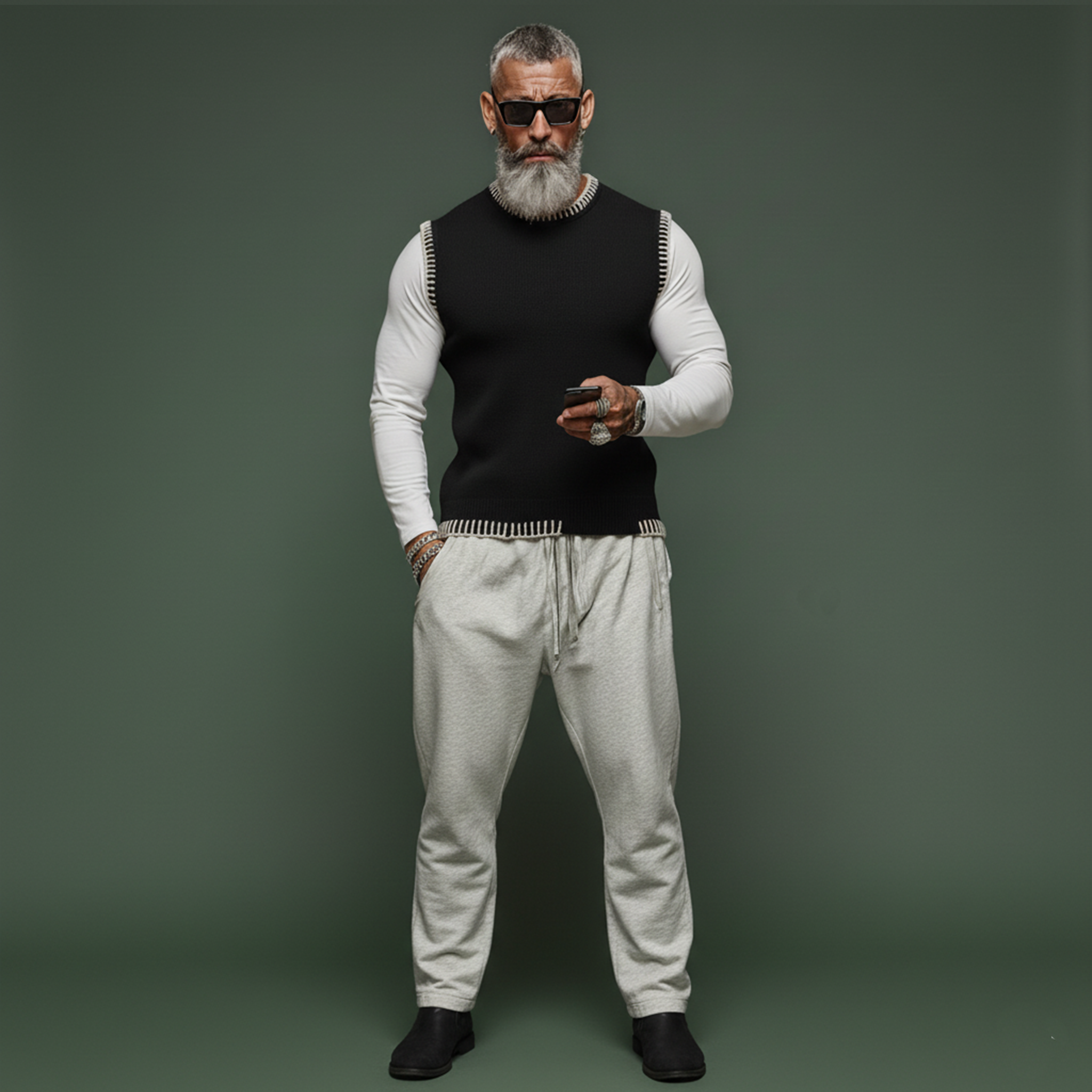 Men's Fashionable And Unique Crew Neck Slim Fit Knit Tank Top MTA2963J2K