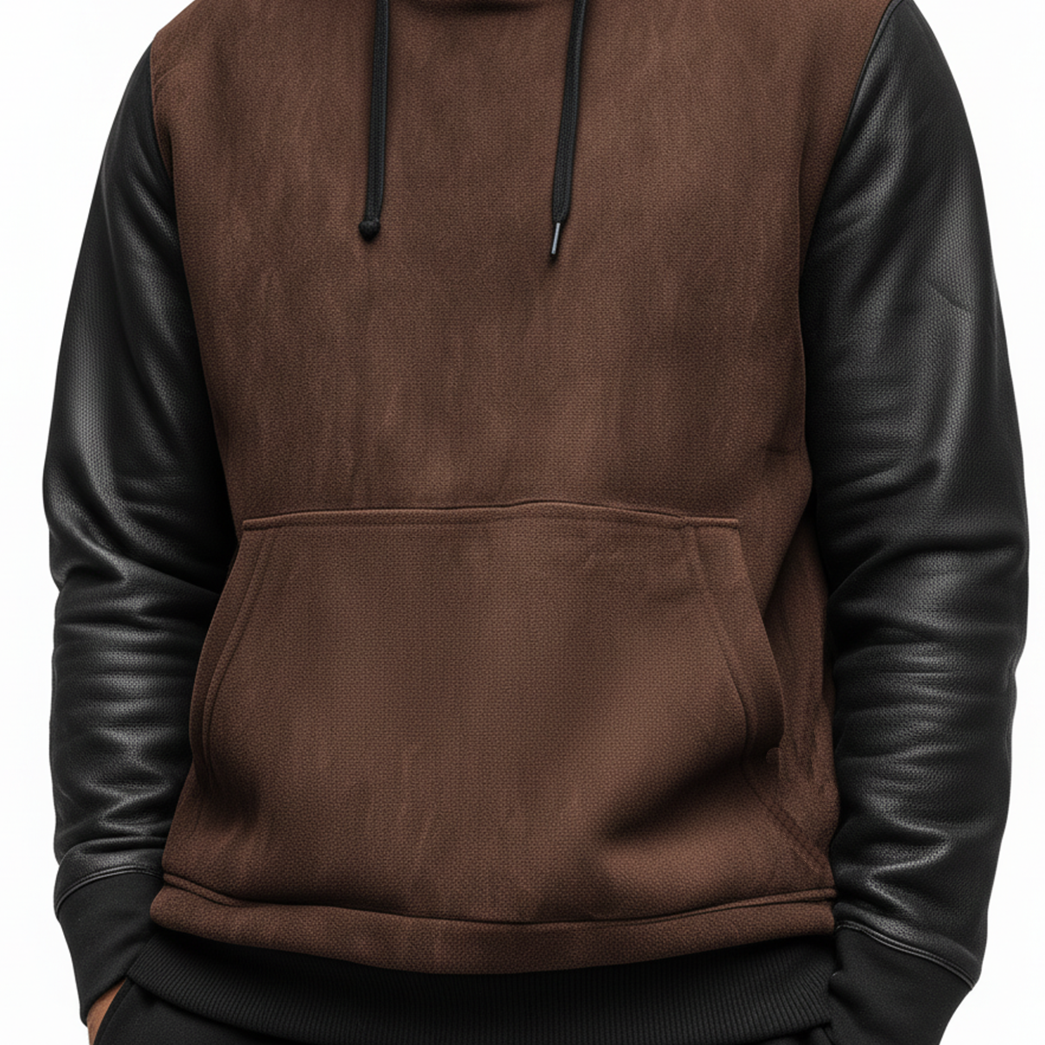 Men's Classic Casual Sleeve Stitching PU Leather Loose Faux Suede Hoodie MTA0983J5K