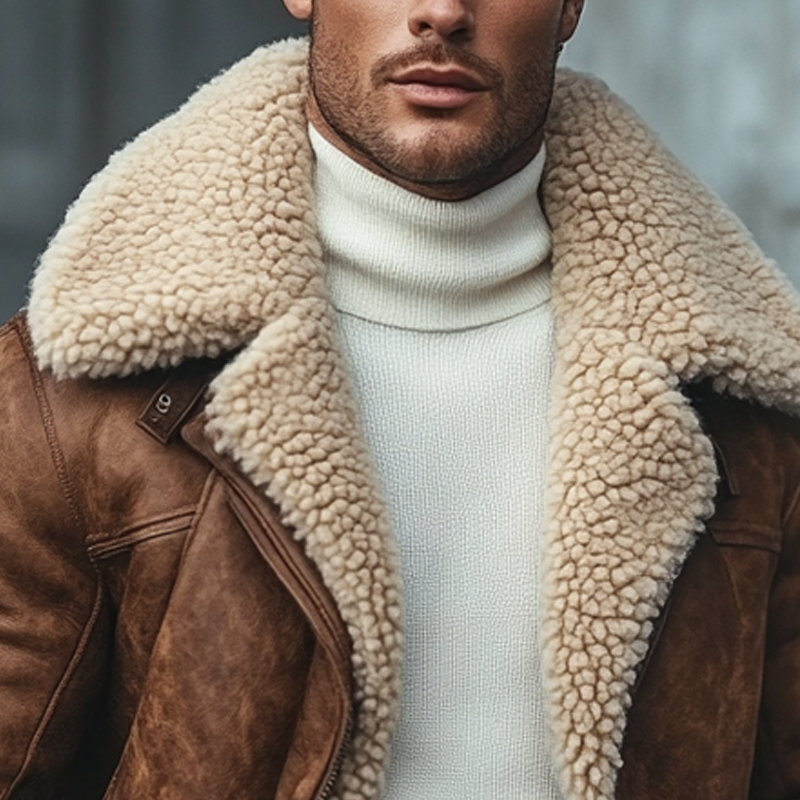 Men's Retro Patchwork Fleece Warm Loose Mid-Length Coat MTA0748K1X