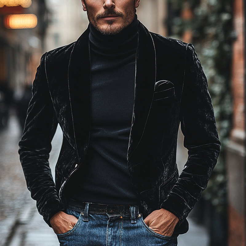 Men's Solid Color Velvet Slim-fit Blazer MTA1296I2X