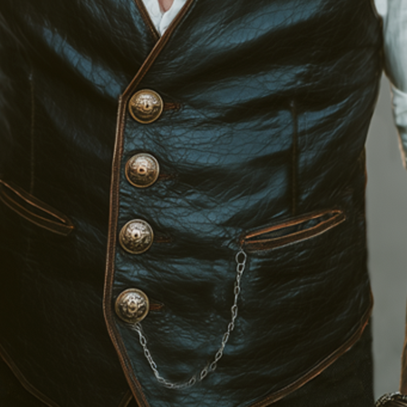 Men's Vintage Textured PU Leather Single Breasted Vest MTA1330H2U