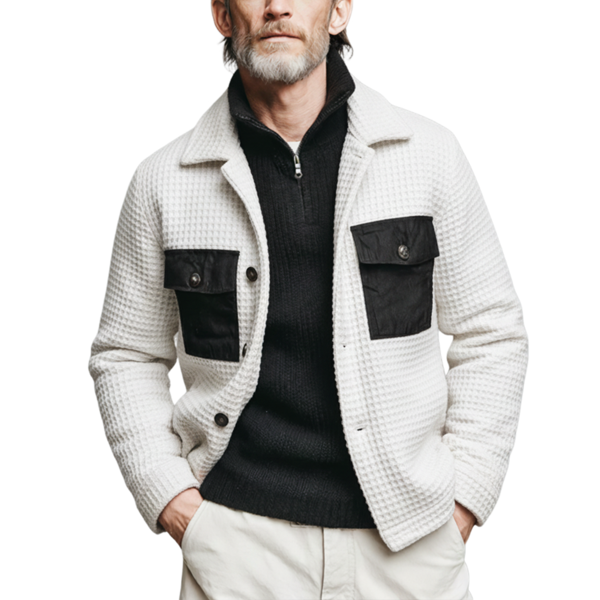Men's Classic Casual Lapel Waffle Pocket Jacket MTA2509J6K