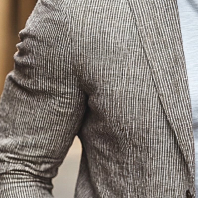 Men's Casual Breathable Linen Pinstripe Notched Lapel Single Breasted Slim Fit Blazer MTA2842D8M