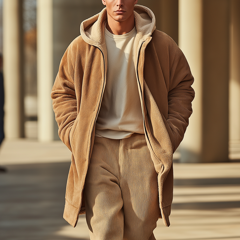 Men's Retro Minimalist Fleece Hooded Warm Zip-Up Coat MTA0123K8P