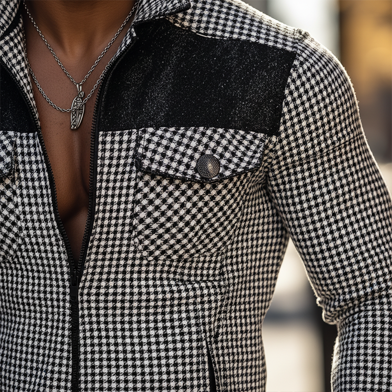 Men's Winter Retro Houndstooth Lace Patchwork Jacket MTA3047J6P