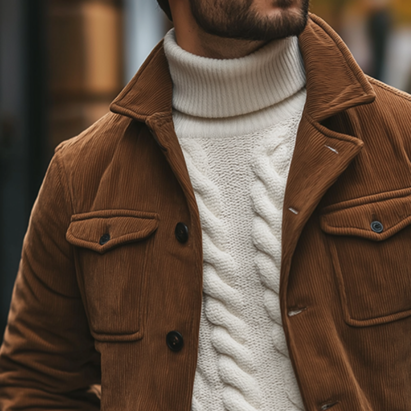 Men's Retro Casual Corduroy Quilted Lapel Button Jacket MTA3011J1TO