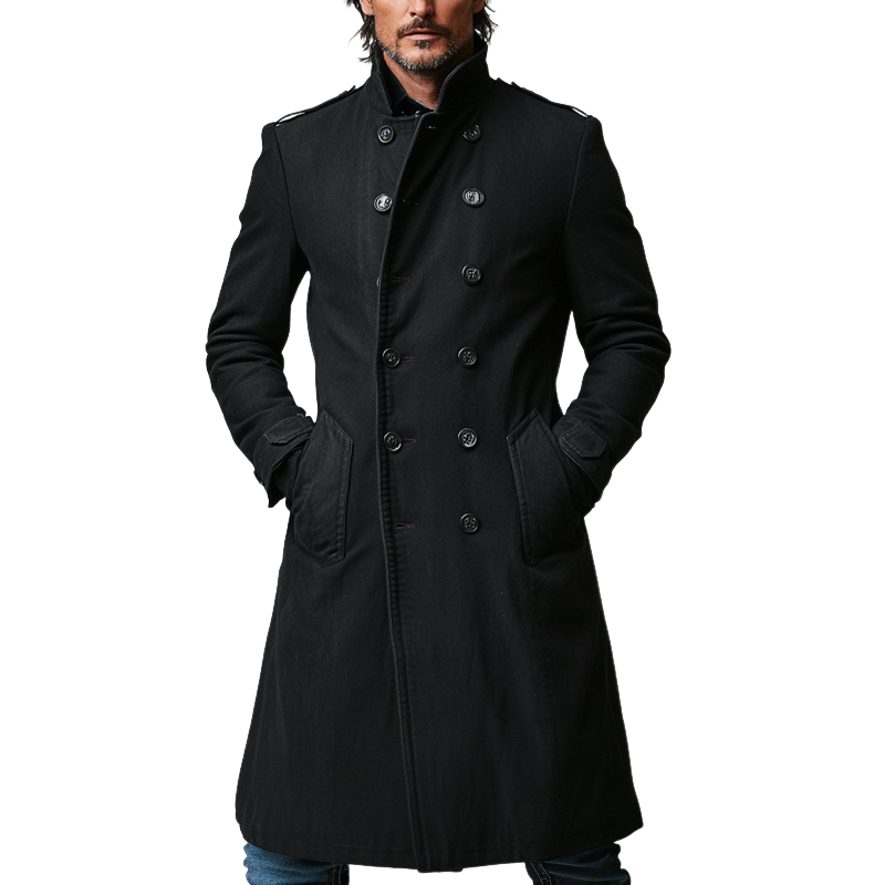 Men's Solid Color Cotton Blend Double-breasted Lapel Long Coat MTA1591K5X