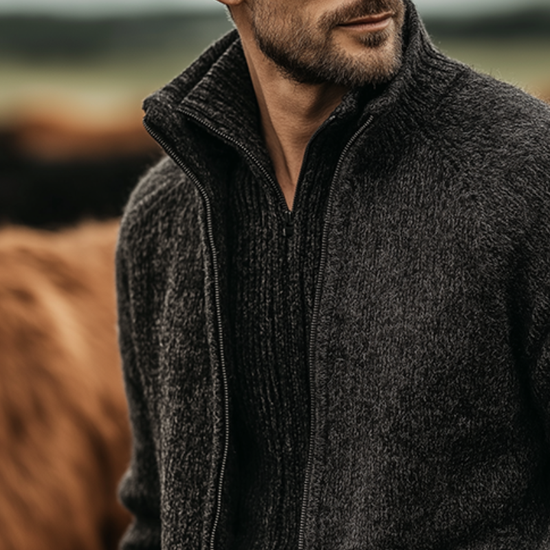 Men's Vintage Casual Ranch Knit Stand Collar Zipper Cardigan Jacket MTA1371J7TO