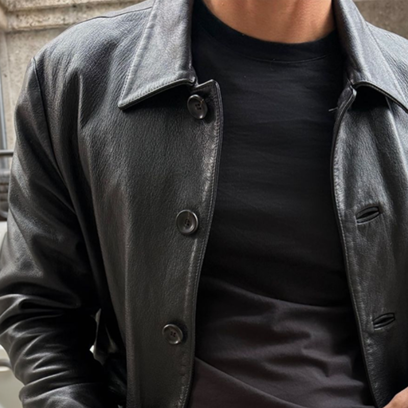 Men's Retro Casual Street Style PU Lapel Jacket MTA0429L6TO