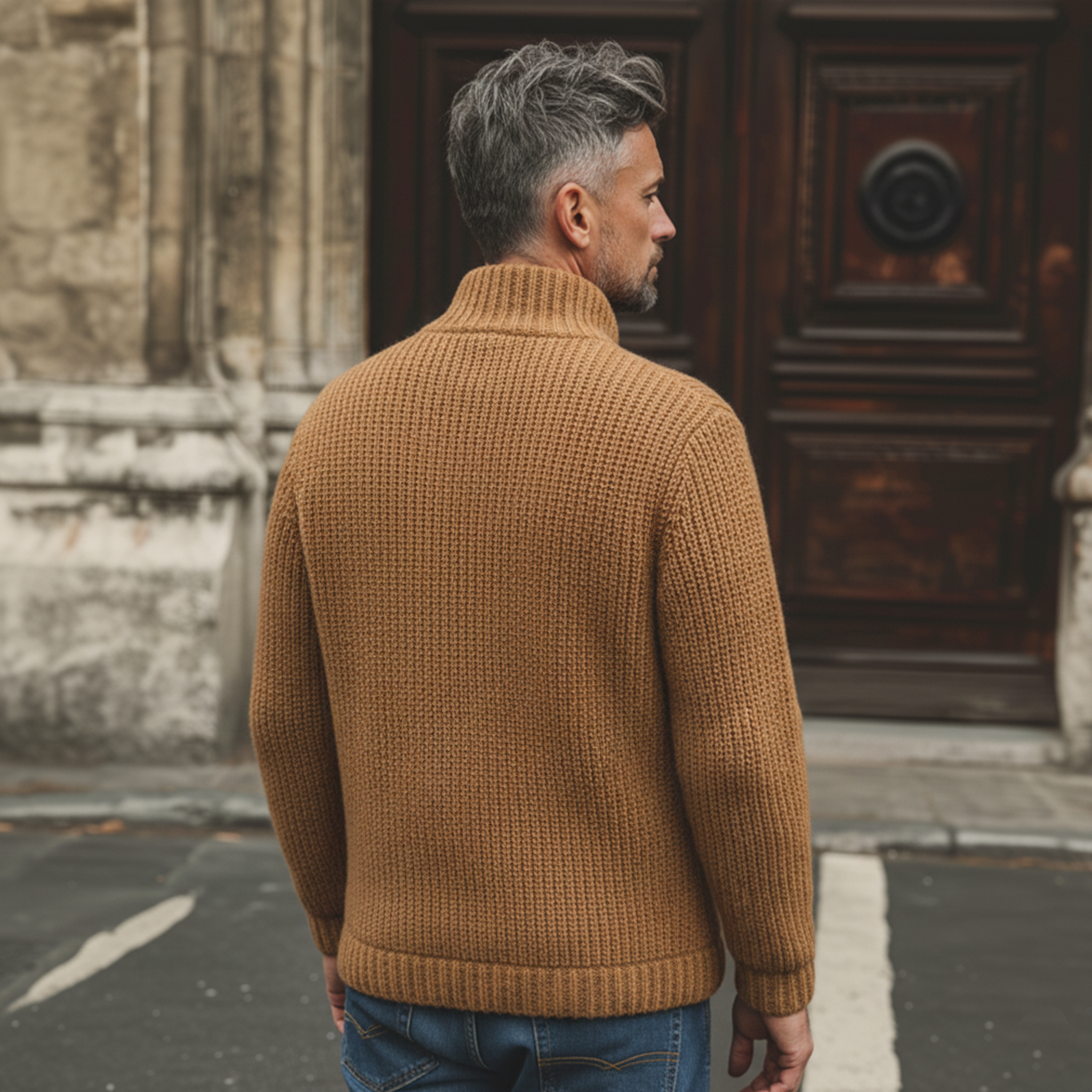 Men's Classic Stand-up Collar Slanted Placket Button-down Cardigan MTA0450L0K