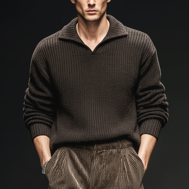 Men's Classic Coffee Stylish Collar Casual Knit Sweater MTA0625K9U