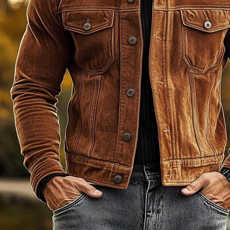 Men's Vintage Solid Color Faux Suede Lapel Single Breasted Jacket MTA1936H9X