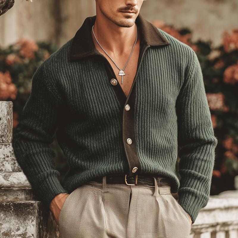 Men's Retro Colorblock Button Knit Cardigan MTA1457J4U
