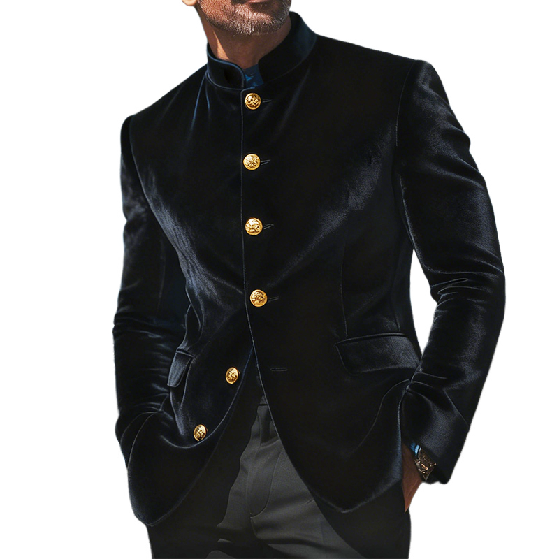 Men's Retro Casual Velvet Stand Collar Jacket MTA2548K8TO