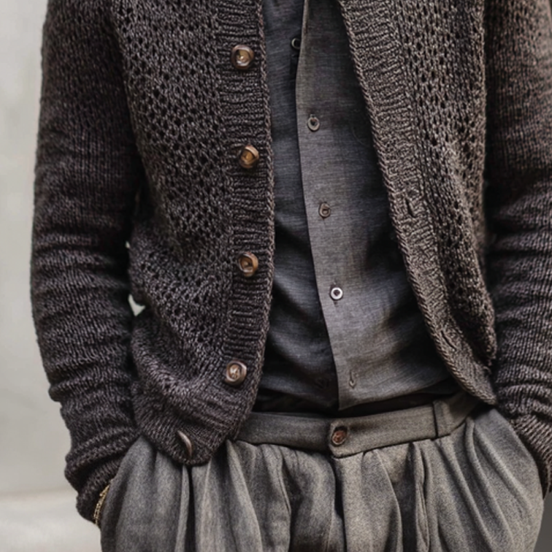 Men's Fashion Openwork Round Neck Single Breasted Knit Cardigan MTA2079H4Z