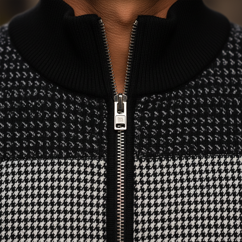 Men's Winter Retro Houndstooth Cotton Blend Patchwork Half-Zip Warm Sweatshirt MTA3037J7P