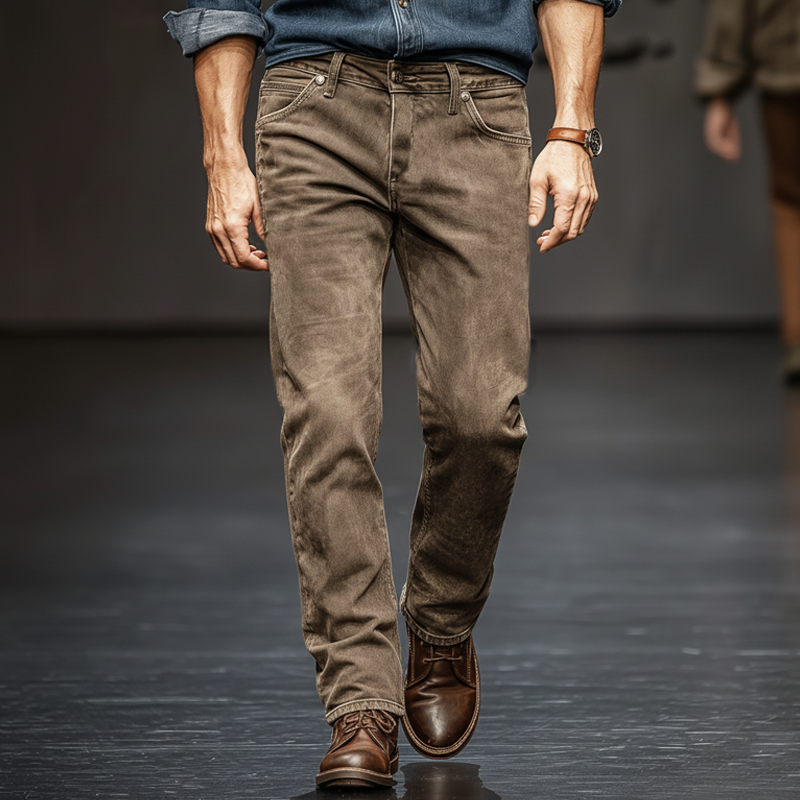 Men's Classic Brown-grey Straight-leg Slim-fit Jeans MTA2721J5U