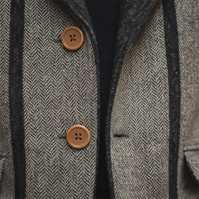 Men's Winter Vintage Herringbone Faux Wool Button-up Jacket MTA1649L9P