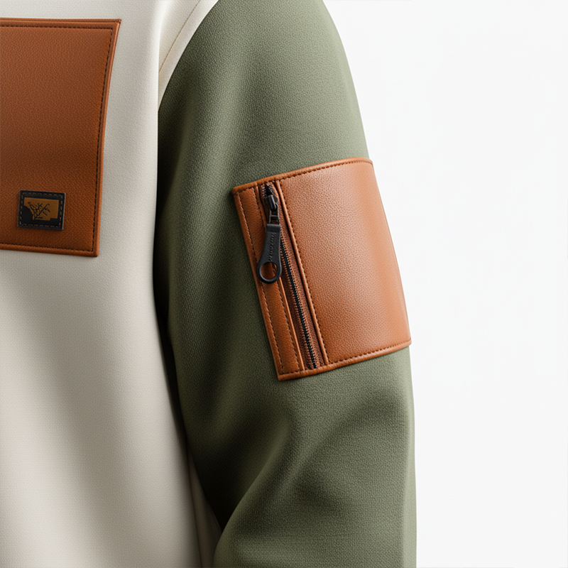 Men's Fashion PU Faux Leather Patch Half Zip Turtleneck Sweatshirt MTA2719J4P