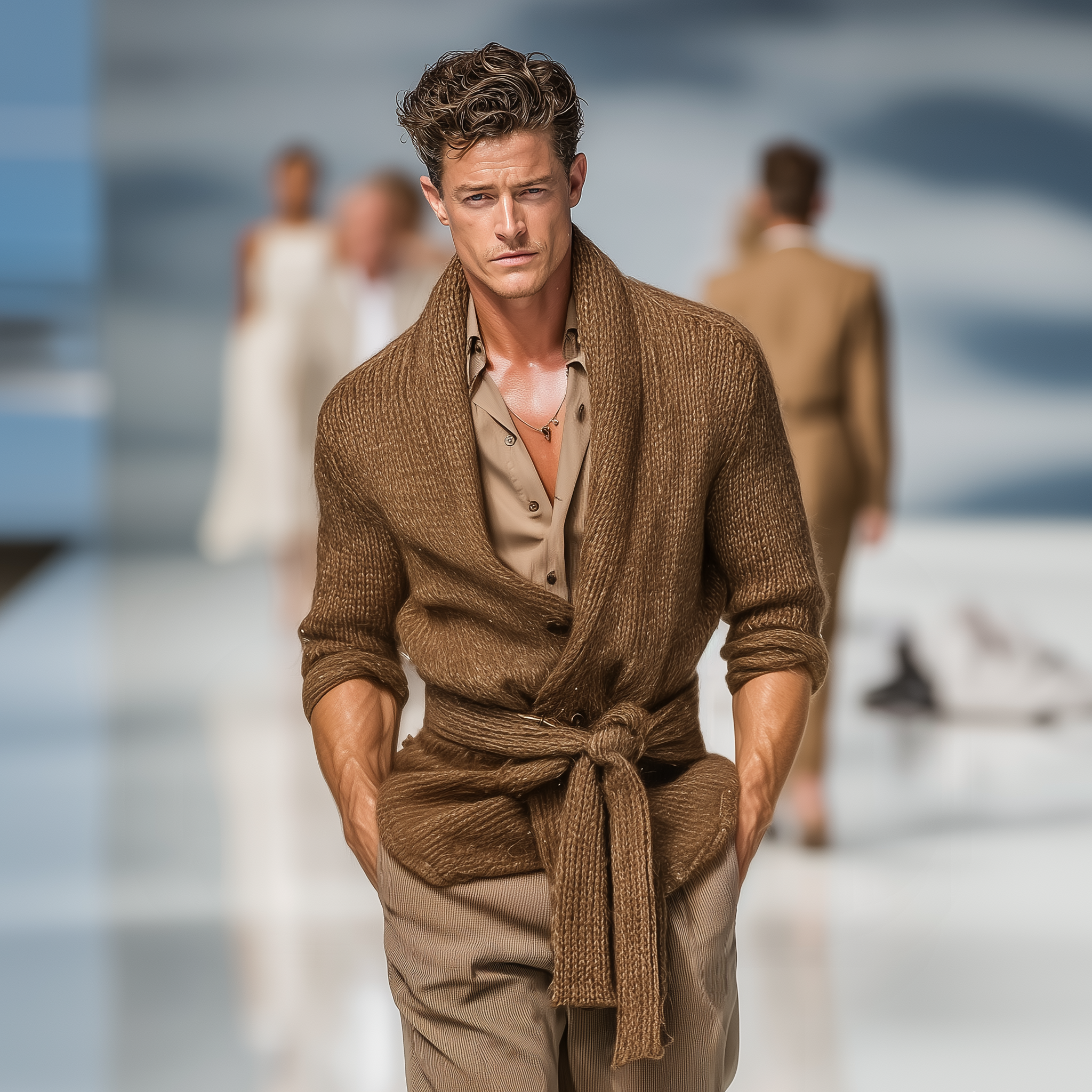 Men's Retro Personalized Lapel Knit Cardigan (Removable Belt) MTA2888J1K