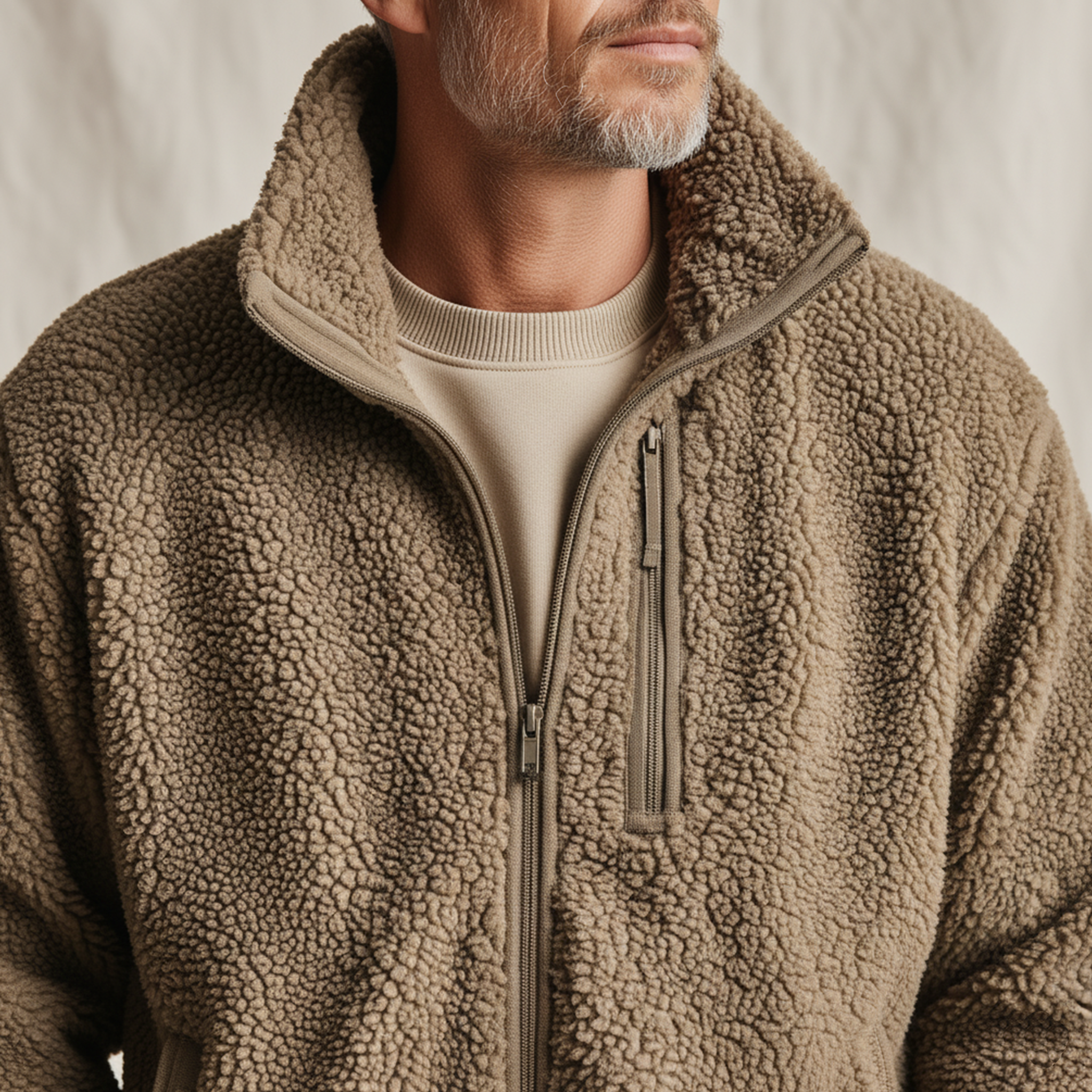 Men's Classic Casual Stand Collar Zipper Teddy Fleece Jacket MTA1732J6K