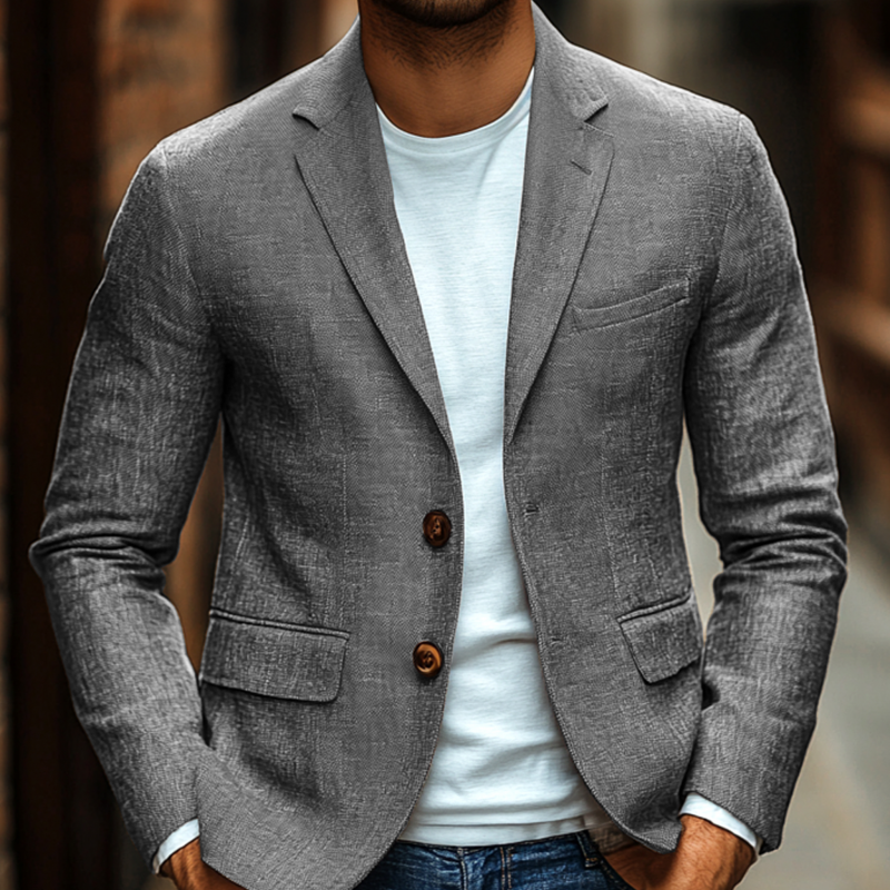 Men's Casual Solid Color Breathable Linen Notch Lapel Single-breasted Slim-fit Blazer MTA1773G2M