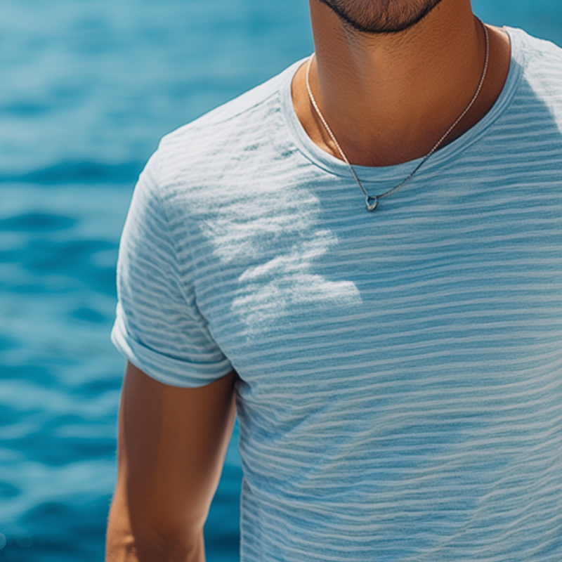 Men'S Retro Casual Nautical Striped Round Neck Short Sleeve T-Shirt MTA0962E5TO