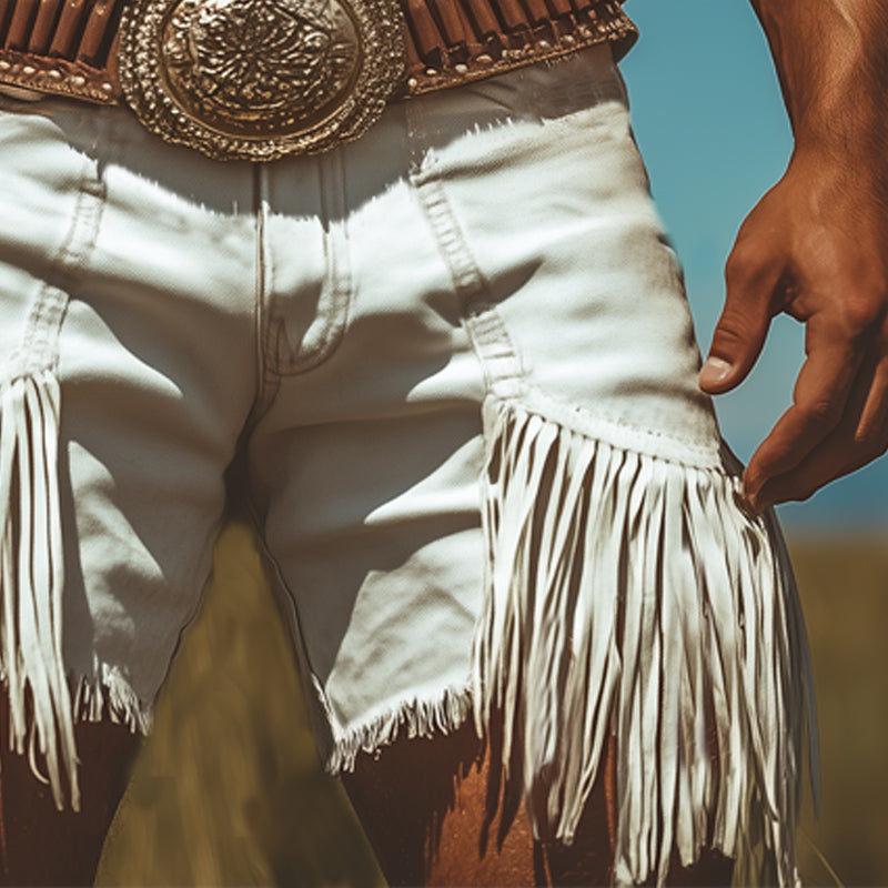 Men's Summer Western Style Denim Tassel Shorts MTA1582E5U