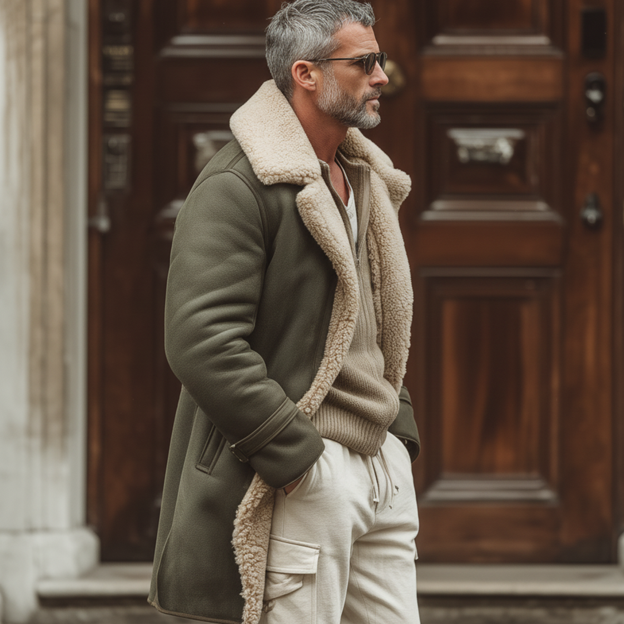 Men's Classic Retro Patchwork Fleece Lining Single-breasted Lapel Faux Suede Coat MTA3042J4K