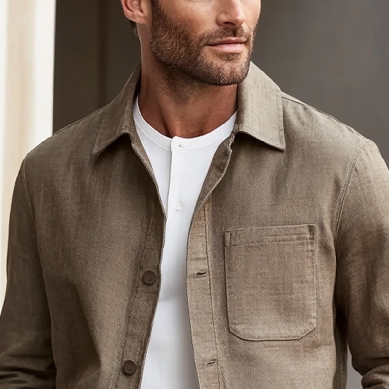 Men's Cotton And Linen Blend Lapel Multi-pocket Jacket MTA2275I8X