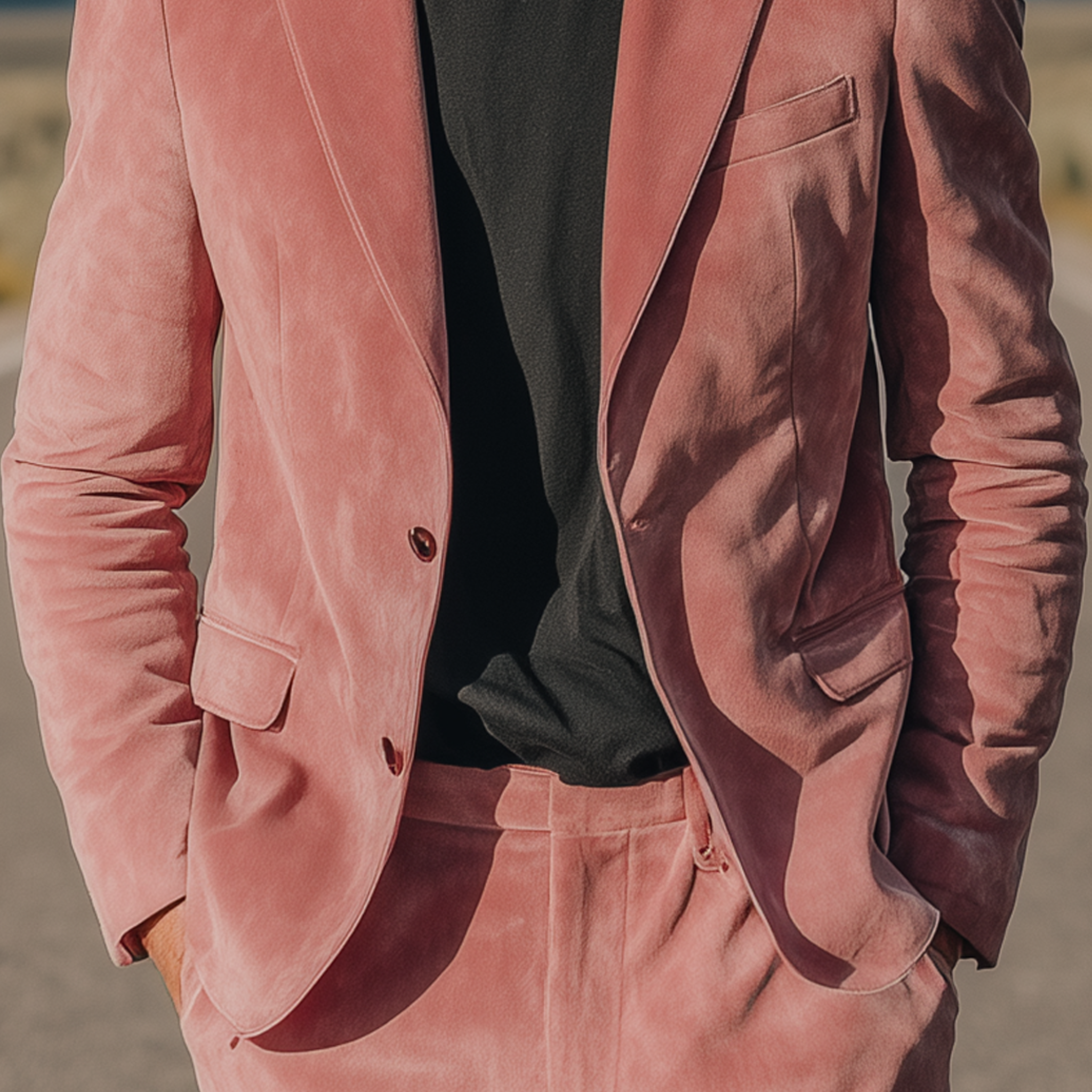 Men's Classic Retro Western Cowboy Style Pink Suede Single-breasted Slim-fit Blazer MTA0625H9K
