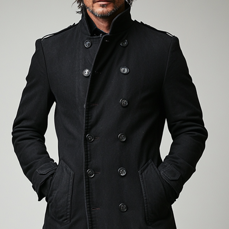 Men's Solid Color Cotton Blend Double-breasted Lapel Long Coat MTA1591K5X