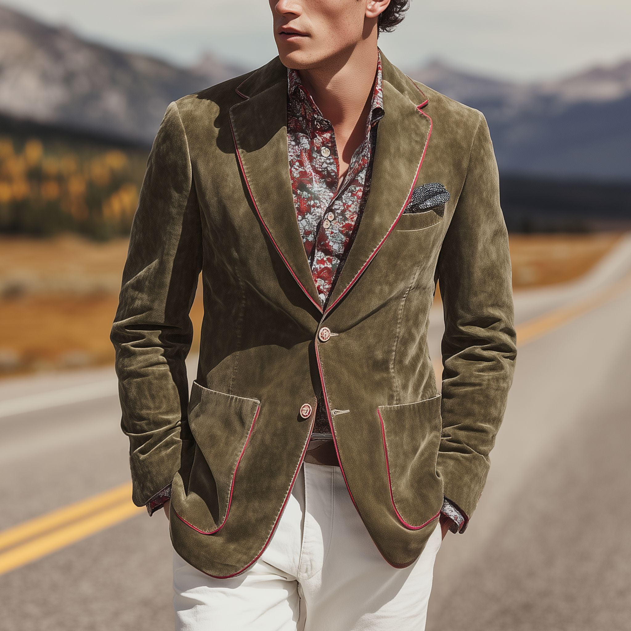 Men's Classic Casual Western Style Single-breasted Suede Slim-fit Blazer MTA0825I0K