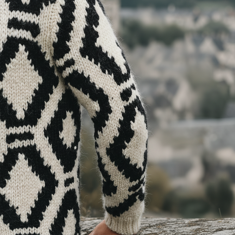 Men's Winter Simple Knitted Jacquard Shawl Collar Cotton Cardigan MTA1678J3P