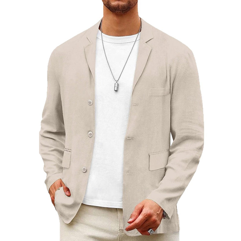 Men's Solid Color Cotton And Linen Single-Breasted Blazer MTA0316F4X