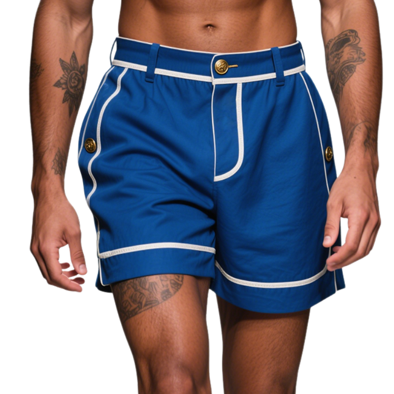 Men's Retro Casual Stripe Print Metallic Decorated Shorts MTA2967E2TO