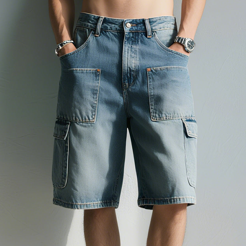 Men'S Retro Casual Denim Washed Loose Shorts MTA1095E3TO