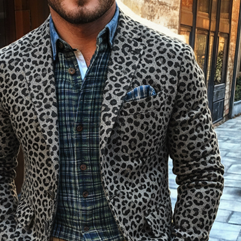 Men's Leopard Print Jacquard Blend Blazer MTA1519J9X