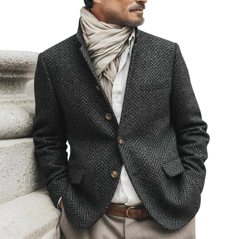 Men's Business Style Stand-collar Double-vented Faux Wool Jacket MTA2121K2U