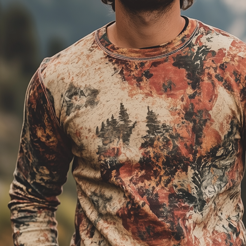 Men's Retro Casual Hippie Floral Print Garden Neck Long Sleeve T-Shirt MTA3058G1TO