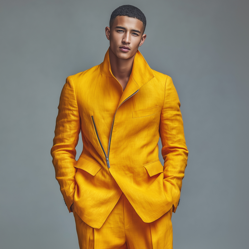 Men's Stylish Solid Color Breathable Linen Stand Collar Zipper Slant Placket Loose Blazer MTA2811G7M