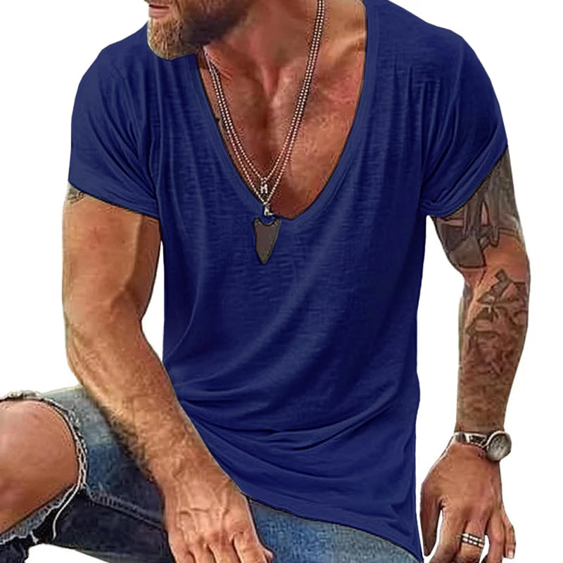 Lässiges Kurzarm-T-Shirt aus Baumwolle mit V-Ausschnitt für Herren 00121855M