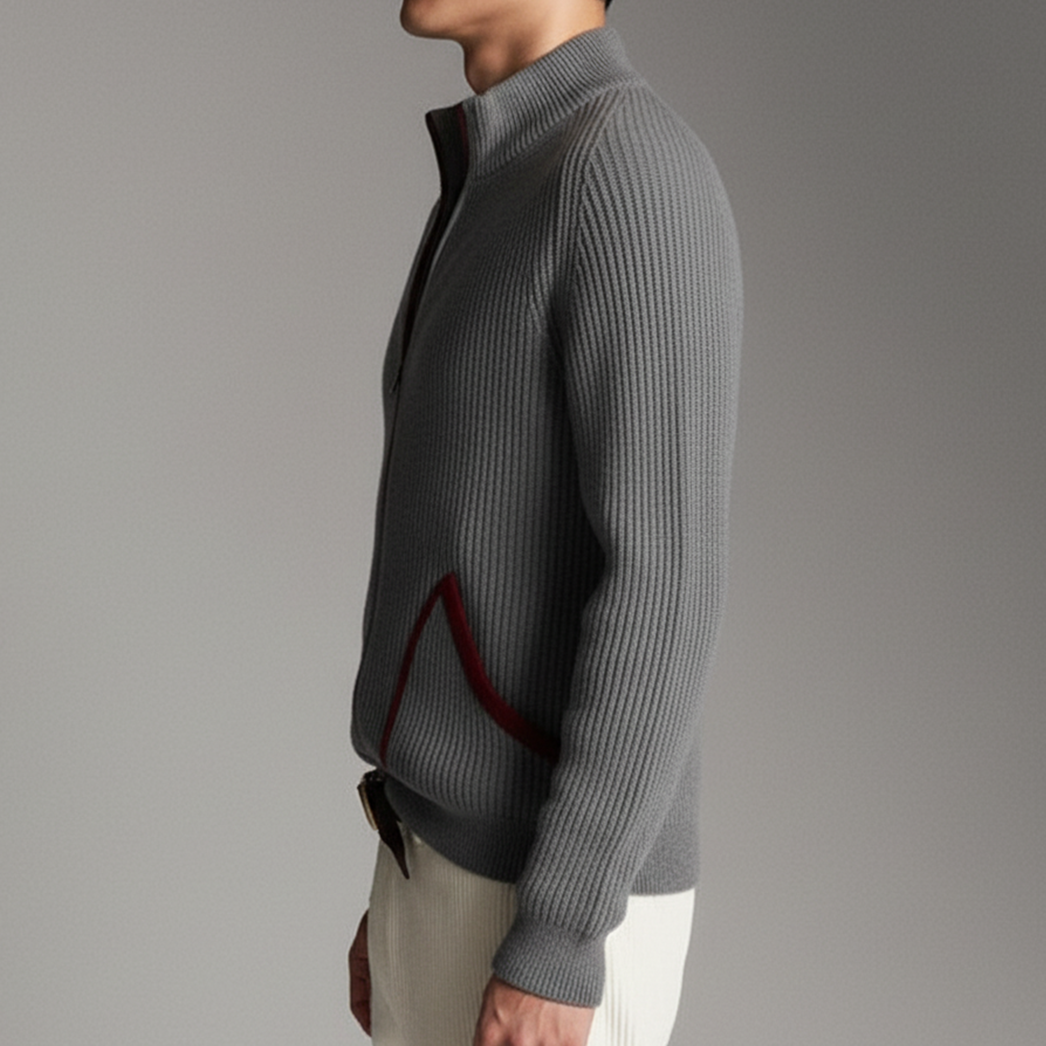 Men's Classic Casual Stand Collar Pocket Zipper Knit Cardigan MTA2153J4K