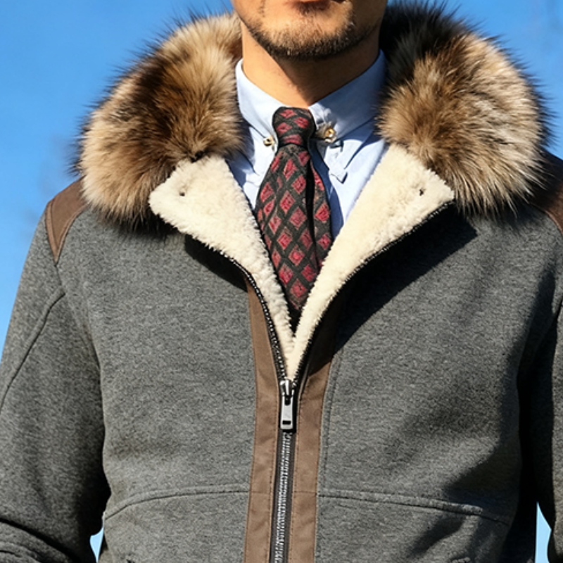 Men's Retro Casual Fur Collar Zippered Fleece Jacket MTA1661J7TO