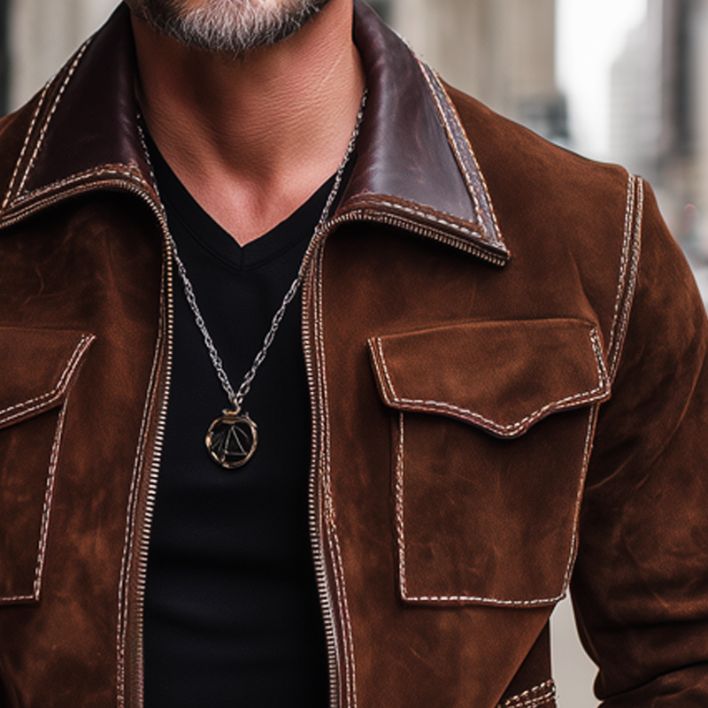 Men's Classic Suede And PU Leather Zip-up Jacket MTA0321I5U