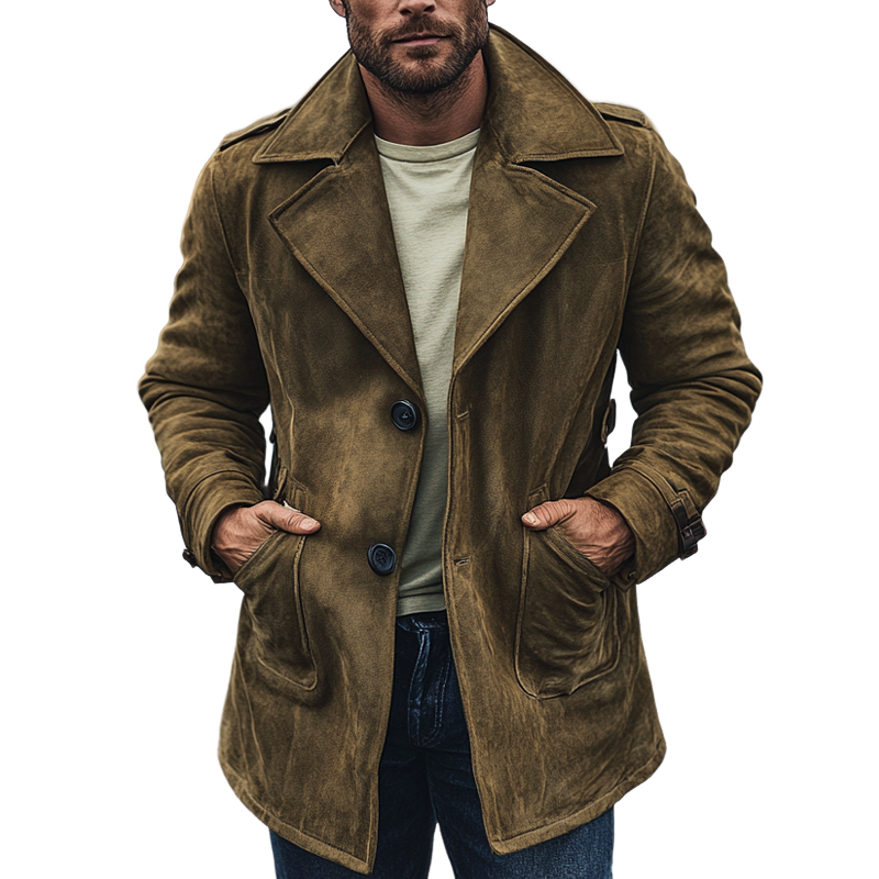 Men's Retro Solid Color Lapel Single-breasted Mid-length Coat MTA2370I7X